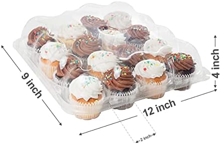 Topsy Top Sweets Cupcake Boxes - Recipientes de cupcakes de 12 contagens com tampas - porta -cupcake, transportadora de transporte, organizador e bandeja de armazenamento - suprimentos de cozimento descartáveis ​​transparentes - 12 pacote