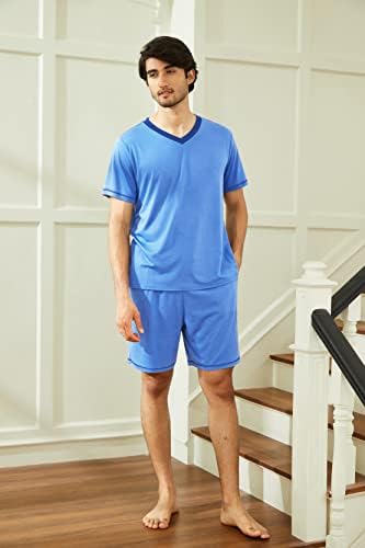 Ekouaer Mens Paijama Conjunto de manga curta V Neck de 2 peças shorts de roupas de noite com bolsos PJs de roupas de dormir de verão para homens