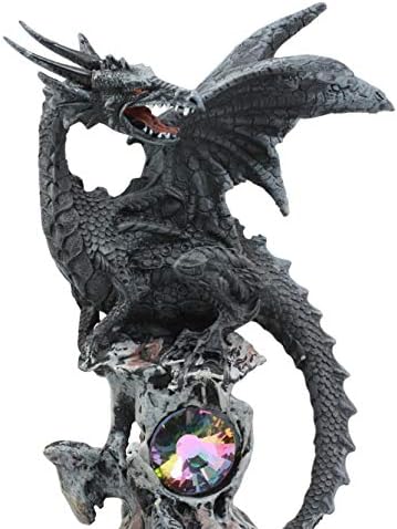 Ebros Gift Azureon Black Dragon empoleirando -se na troca de quartzo cera Torre de cera Alien Skull Figure Decor de