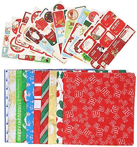 202 PCS Papel de seda de Natal para embalagem de presentes, variedade de papel de lenço de férias Conjunto para embalagem e decorações,