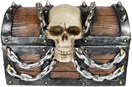 Ebros Gift Mal Spooky acorrentado crânio na caixa de jóias de jóias do peito do pirata pirata Figure Halloween Gótico Decorativo Gótico