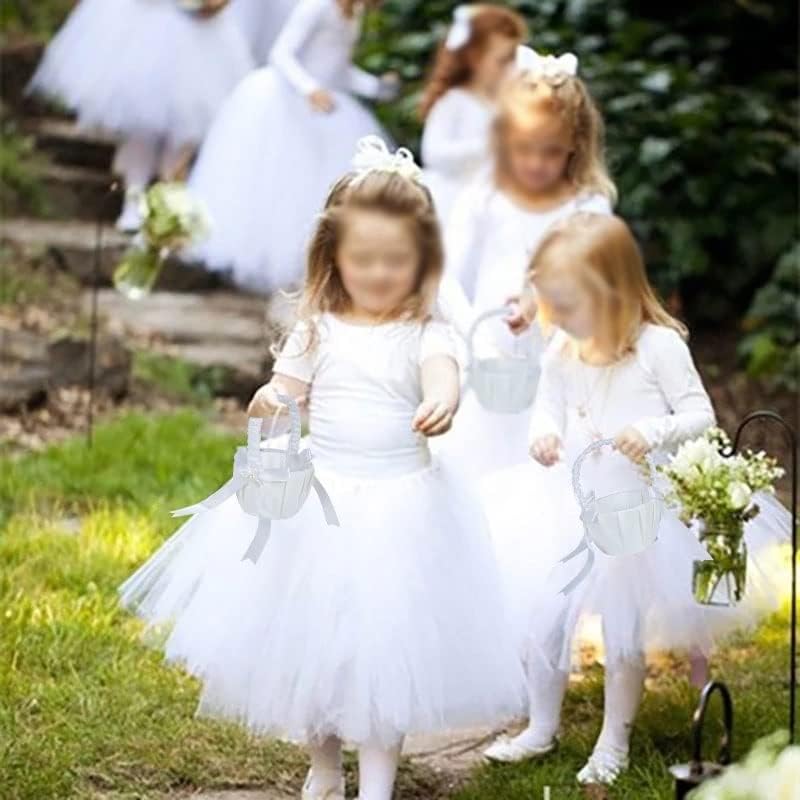 JKUYWX Branco Flor Girls Besta de seda cesta de casamento para flores de flores/crianças Acessórios para festas da cerimônia