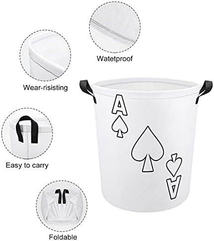Ace of Spades Poker Basket Basket Laundry Horting With Handles Canvas Fabric Storage Bin Round para brinquedos de roupas