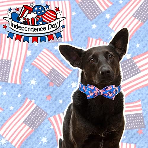 Maca Bates American Flag Dog Collar with Bow, 4 de julho de cão patriótico Colar de algodão macio, colarinho ajustável