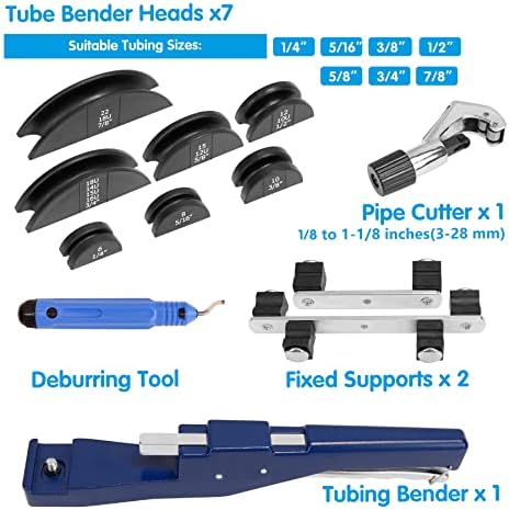 Kit de bender de tubo de jade de ar, refrigeração Tubing Tubing Benders Hand Tool com caixa de transporte, 1/4 a 7/8 de polegada