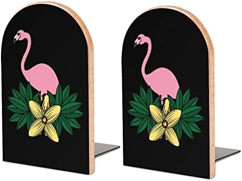 Tropica Flamingo Bird Flower Pintura de madeira Livro decorativo Livro não esquiador End 1 par 7x5 polegadas