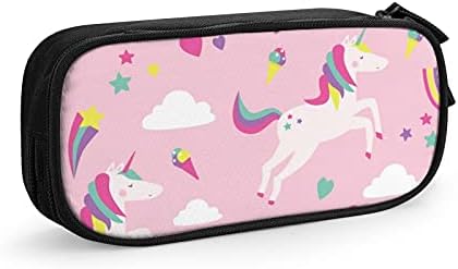 Caixa de lápis de unicórnio para meninas, bolsa de lápis de grande capacidade rosa com zíper, bolsa organizadora de estojos a lápis para escola