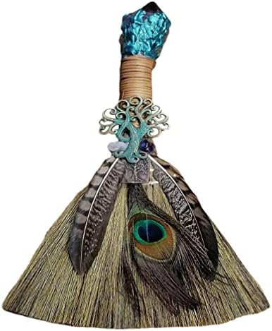 Fomiyes Crystal Witch Wiccan Altar Broom, Mini Wicca Car Grod Pingente Crystal Wand Points Broom Cura Decoração de Halloween