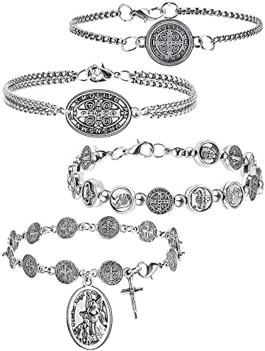 Taiyin 4 PCs Bracelet Rosário Presentes de Natal Religiante Bracelete Sainta Católica Bento Bracelete de Oração Sainta Homens Mulheres