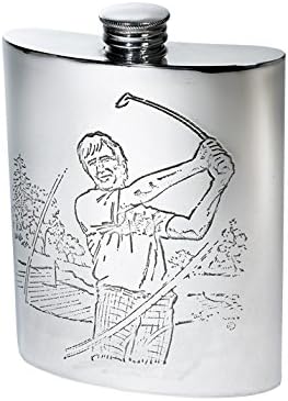 Wentworth Pewter- Gestão de rim de estanho de golfe, frasco de quadril, balão espiritual, capacidade de 6 onças, cena de