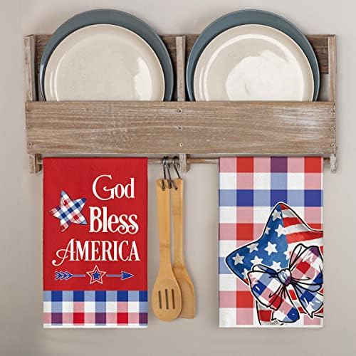 Modo Artóide Buffalo xadrez American Star American God Bless America 4 de julho Toalhas de cozinha Toalhas de prato, toalhas de mão