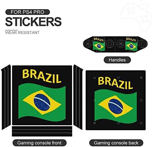 Bandeira do Brasil Skin Skin Protector Slim Tampa para PS-4 Slim/PS-4 Pro Console & 2 Controller