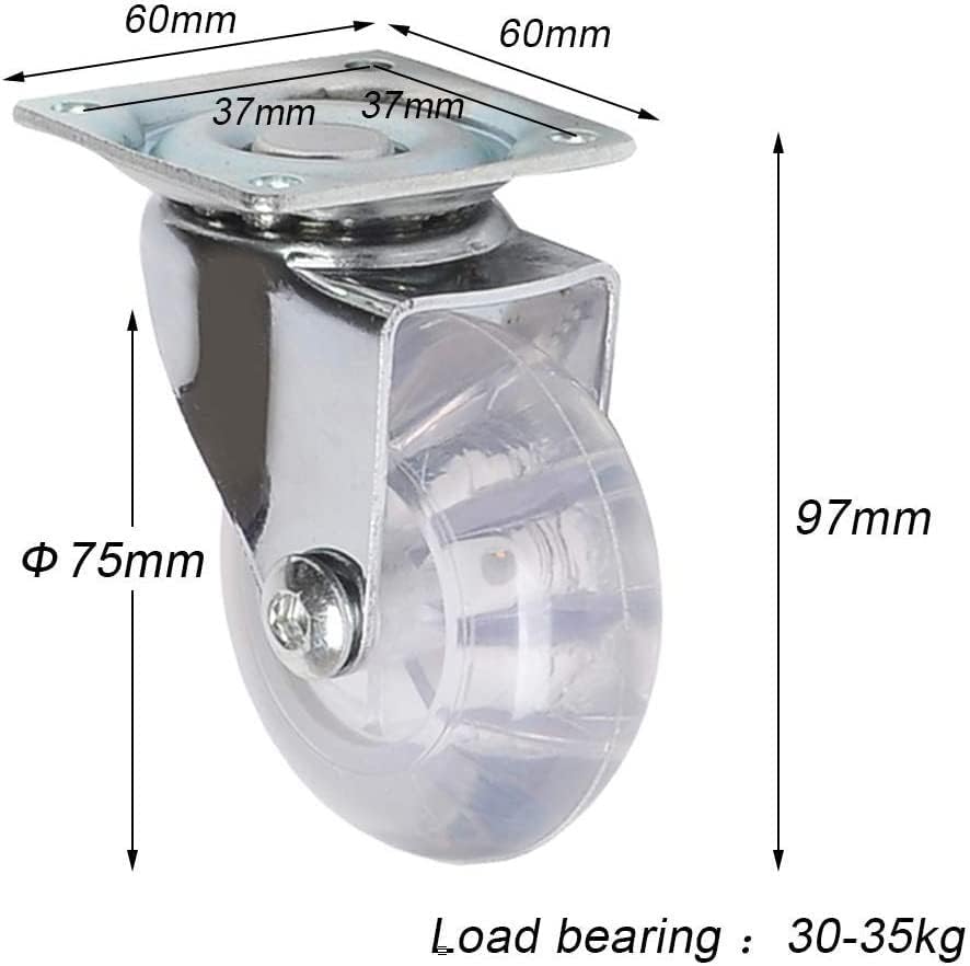 Casters giratórios giratórios giratórios para móveis, um conjunto de 4, rodas transparentes de vetera