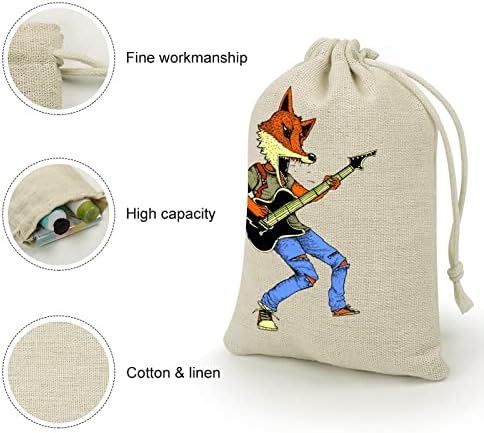 Foxy Fox tocando guitarra sacolas Bolsas de armazenamento bolsas de presente de doces reutilizáveis ​​dobráveis ​​e compactos