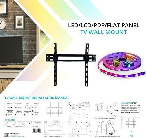 Montagem de parede de TV com luzes LED para TV adequadas para 26 a 70 polegadas de TVs, conformidade da VESA até 600x400mm,