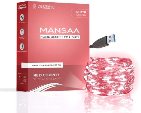 Mansaa M6 USB LED String Light | 10 metros 100 LEDs | Cor vermelha | Operado USB | Decoração da casa Luz LED