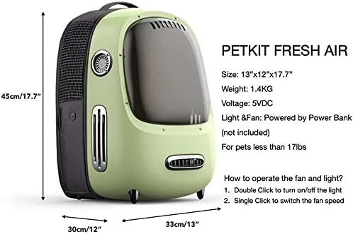 Petkit Breezy Dome Pet Backpack transportadora com 400 ml de água de água para gatos e cães pequenos, cor verde