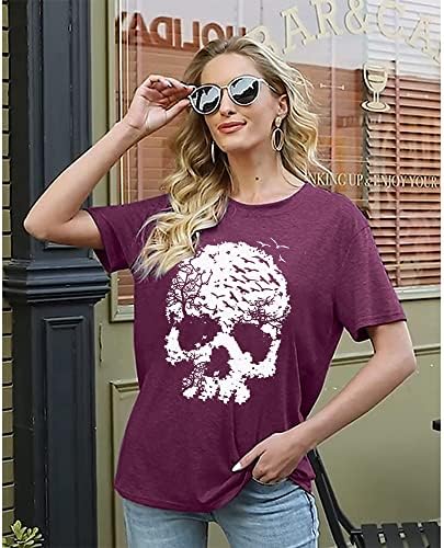 Camisas de caveira para mulheres engraçadas góticas gráficas de verão casual tanques de tanques de tampas novatas camisetas
