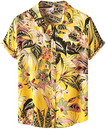 Camisas havaianas de ubst masculino de manga curta botão floral de algodão Tops vintage de férias de verão camisa casual de praia