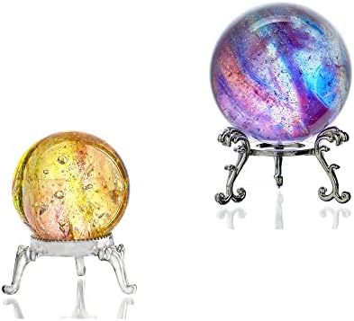 Pedras de esfera de cura de cristal de Krisinina com suporte em caixa de 40 mm amarelo e 60 mm de roxo de 60 mm
