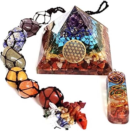 Sawcart sete chakra orgone pirâmide de cristal com símbolo Flower of Life, 7 Chakra Car Hanging & Orgone Pingente
