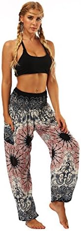 Alidamo Women's Smoked Wippie Boho Yoga Palazzo Calças casuais Um tamanho para M/L