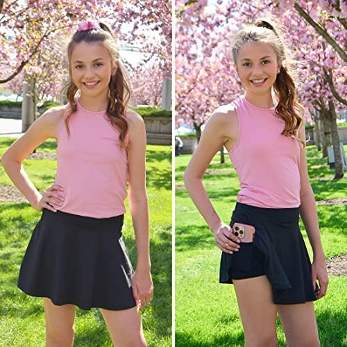 Zaclotre Skorts Saias para meninas elásticas saia de tênis de cintura alta com 2 bolsos O treino de golfe atlético shorts esportivos