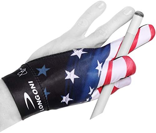 Longoni Billiard Pool Swue Glove Fancy Flag 3 para a mão esquerda