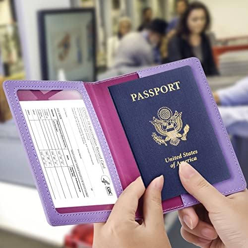Combatão do portador de cartões de passaporte e vacina, suporte para passaporte com slot para cartões de vacina, carteira de passaporte, capa de passaporte, estojo de passaporte, detentor do passaporte para mulheres e homens