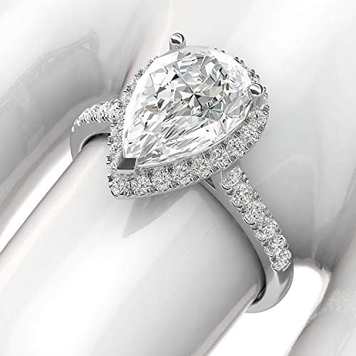 10k White Gold simulado em forma de pêra simulada anel de noivado de halo com pedras laterais Promise o anel de noiva