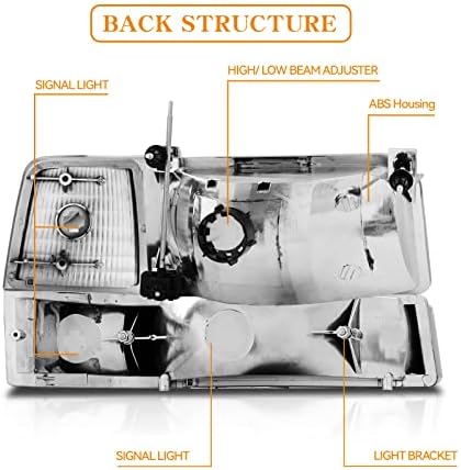 Montagem dos faróis CXDAR Compatível com Ford Bronco F150 F250 F350 Super Duty 1992-1996 Captação faróis de captação com luzes de pára-choques e luzes de canto, 6pcs, Chrome Housing Amber Reflector