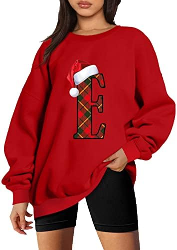 E carta mulheres moletons de lã de lã de grande tamanho Santa Hat tee de manga longa Crew Polhover Sorthirt Sweatshirt Casual