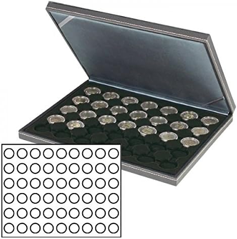 Lindner 2364-2154CE Nera M Coin Case com uma inserção preta com 54 compartimentos redondos. Adequado para moedas com Ø de 25,75 mm,