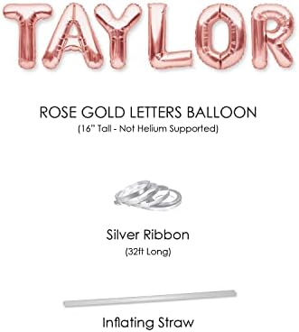 Partyforever Taylor Balon Banner Big 16 polegadas Rose Rose Gold Foil Balloons Nome de cartas para mulheres e meninas