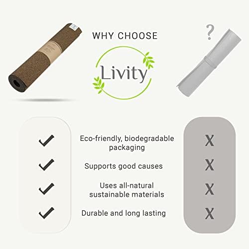 Livity Yoga - Mandala Cork Yoga Mat, tapete de treino durável e não deslizante, tapete de exercício de cortiça com