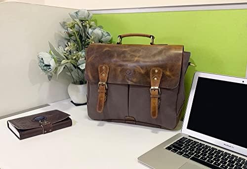 Bolsa de mensageiro de lona de couro para homens mulheres - laptop vintage satchel couro de couro por cidade rústica