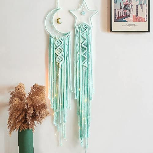 Catcher de sonho da lua verde, decoração do quarto, decoração boho, penduramento de parede de macram