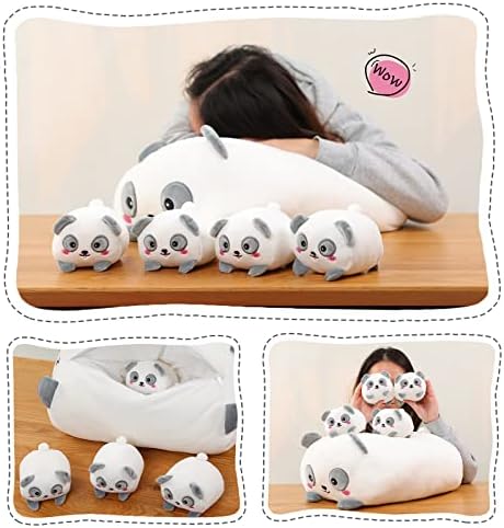 Aixini fofo mamãe de panda animal de pelúcia com 4 pequenos pandas de pandas, desenho animado super macio abraçando presentes de