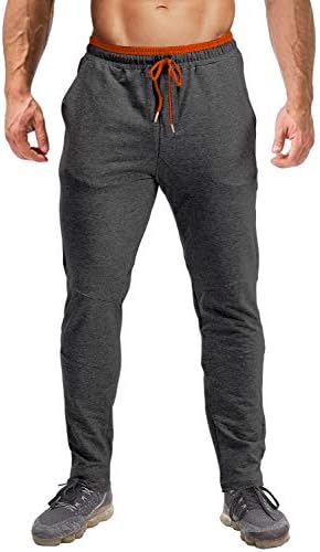 Calça atlética masculina de faskunoie calças de ginástica de algodão elástico com bolsos pretos