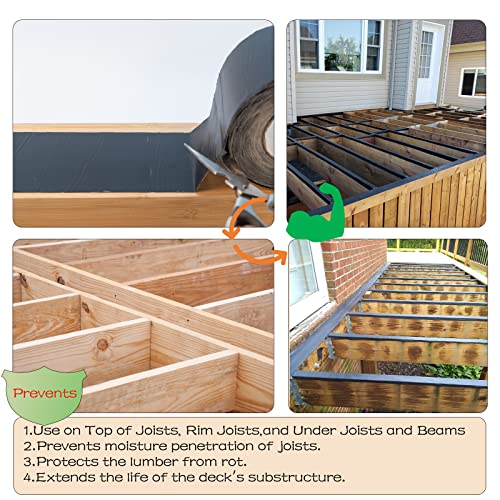 Deck Joist Butyl Tape, Deck Ponete Fita para decks 4 x 50 ', fita de convés Planking, Protecte a fita de vigas para vigas e vigas à prova d'água e anti-corrosão sob o sistema de impermeabilização do convés