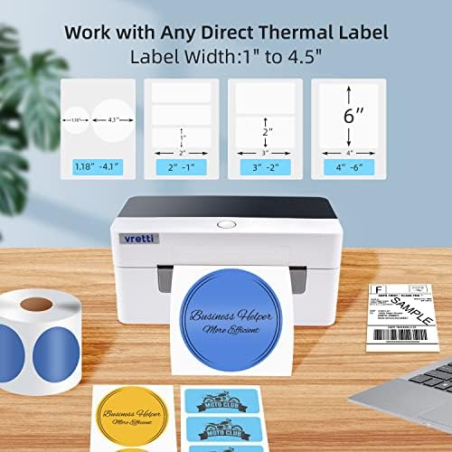 Impressora de etiqueta térmica bluetooth vretti, impressora de etiqueta de remessa 4x6 para pacotes de remessa e pequenas empresas,