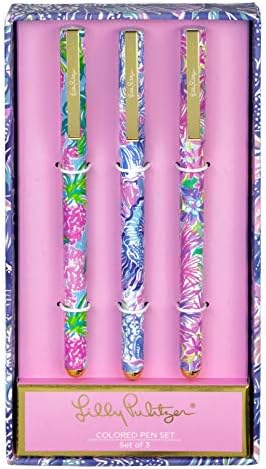 Lilly Pulitzer Colored Pen Set de 3, inclui tinta rosa/azul/verde, buscadores de sombra