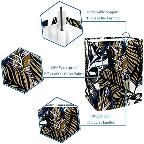 Folhas retrô Planta tropical estampa de estampa dobrável cesto de lavanderia, cestas de lavanderia à prova d'água 60l Armazenamento