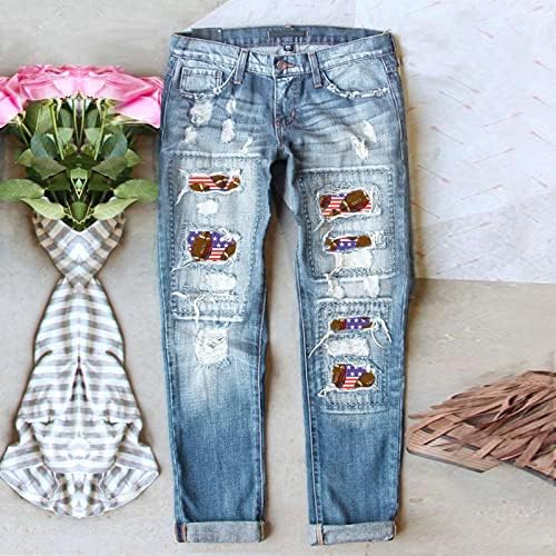 Miashui women calça jeans jeans estampa de beisebol raspou calças femininas estiram calças de perna reta