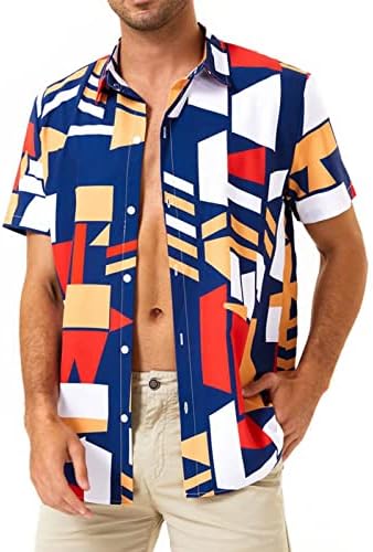 Camisa havaiana wenkomg1 para homens, camisa de boliche impressa de manga curta botão casual camisa lapela de camiseta de ajuste regular