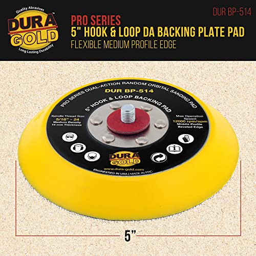 DURA -GOLD 5 Green Film Sanding Discs - 240 Grit & 5 Hook & Loop Da Backing Plate Plaw