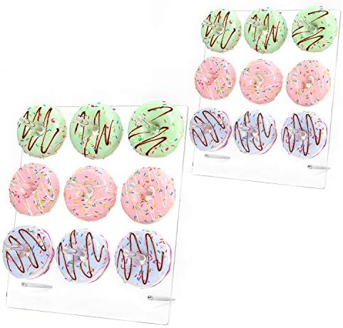 Posto de exibição de parede de donuts acrílico de Yestbuy, 2 PCs Clear Donut Stands, Bagels transparentes seguram até 9 donuts para o Natal, festas de tratamento de aniversário de casamento, reunião de classe, festa de aniversário infantil