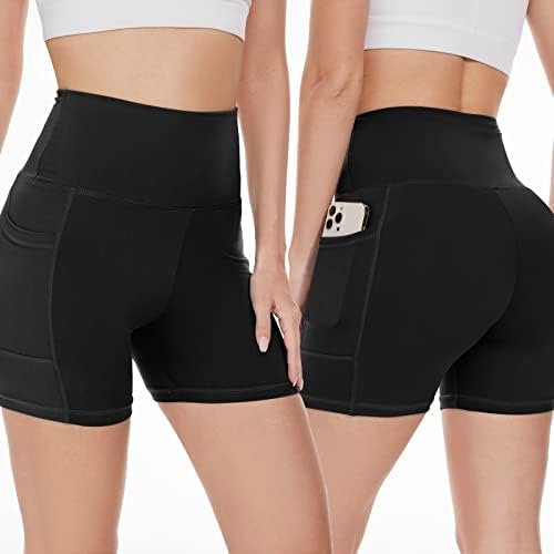 OBFUN TRABALHO SHORTS para mulheres 2 pacote 5 /8 Tummy Control Biker shorts com bolsos na cintura alta para ciclismo de ginástica de ioga