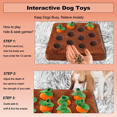 Lemcrvas Cenout Snuffle tapete para cães, cenoutas interativas Enriquecimento Toys de cães, promova forrageamento natural para PET, 13,7 x13.7 Patch Dog Snuffle Toy para pequenos cães médios com 12 cenouras