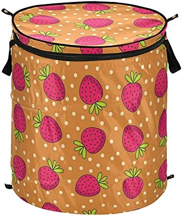Strawberry Pop Up Laundry Horty com tampa de cesta de armazenamento dobrável Bolsa de lavanderia dobrável para o quarto das crianças